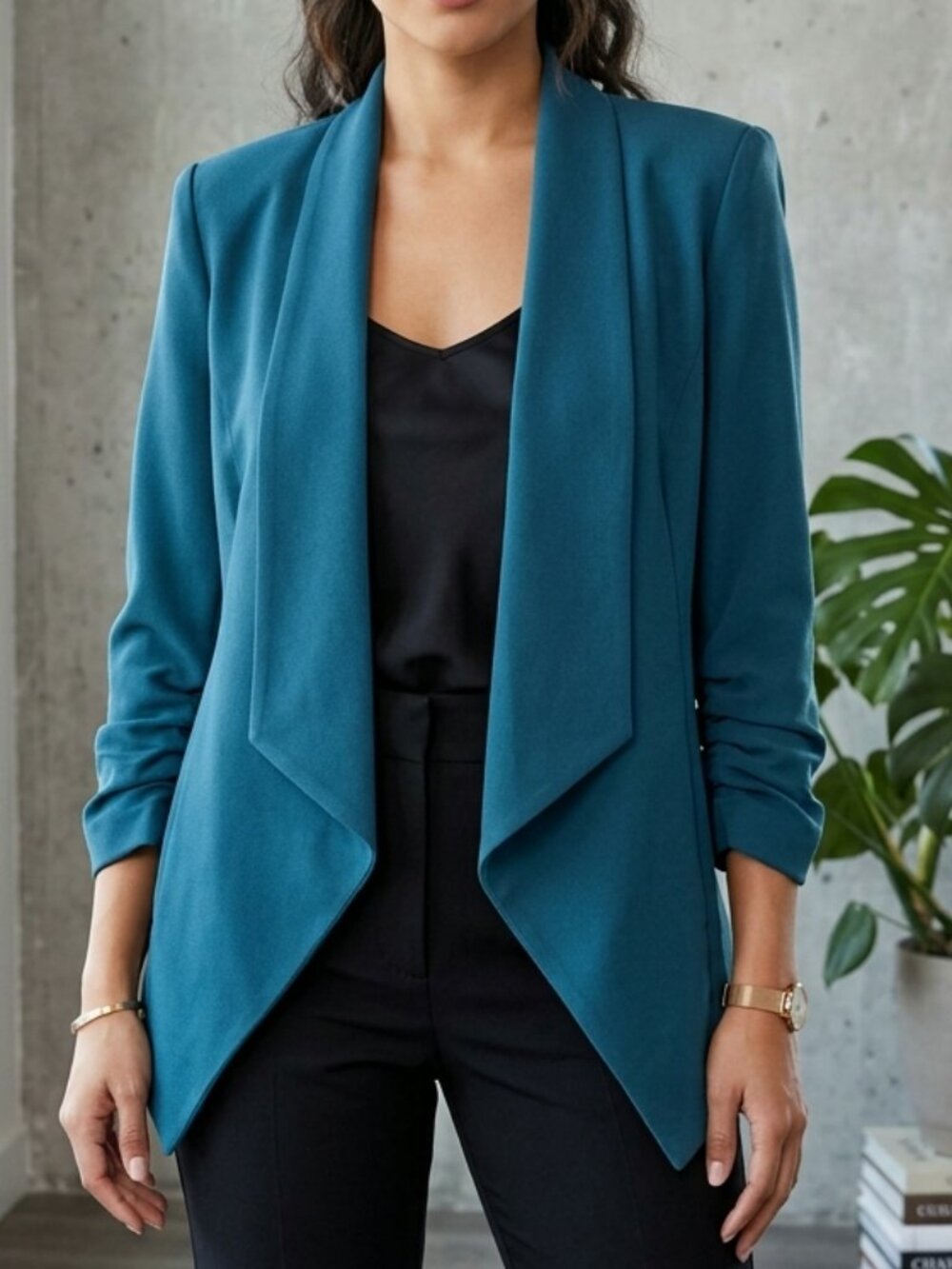 🆕✨ Drape Front Ruched Sleeve Blazer